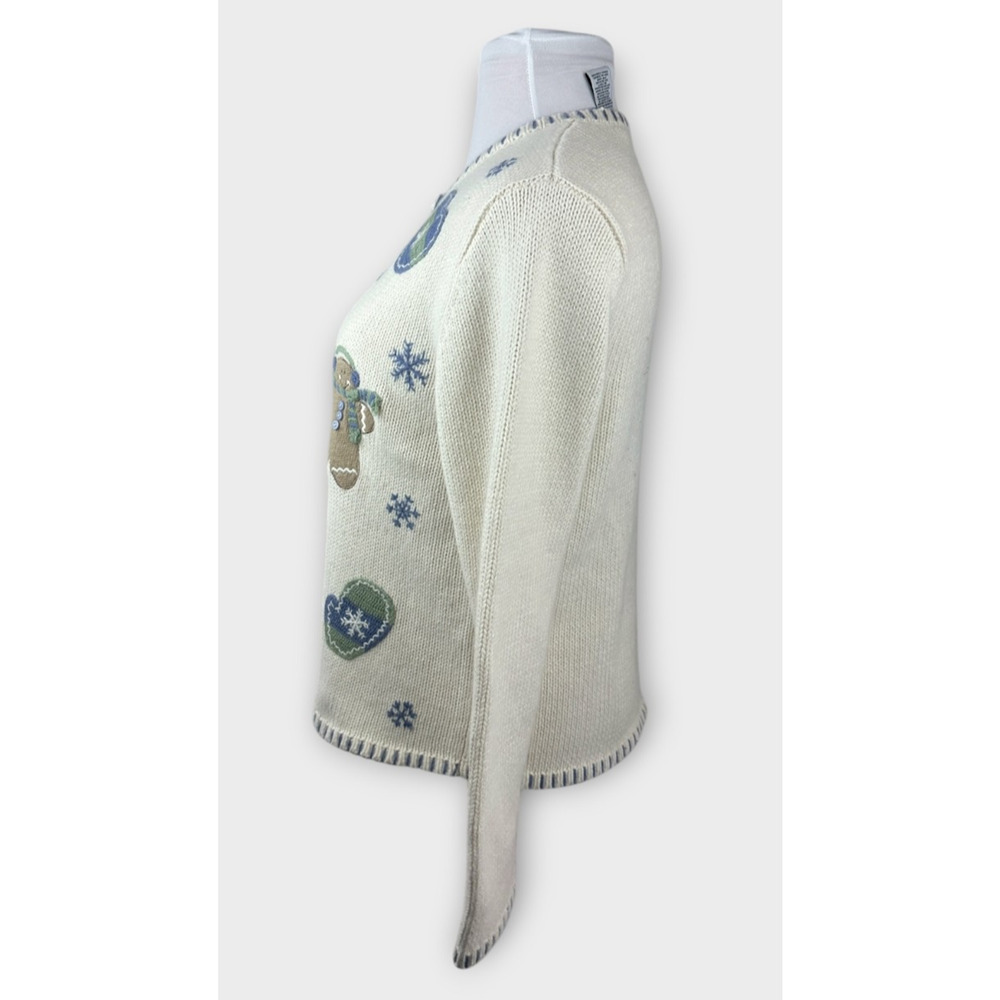 Croft & Barrow Gingerbread Knit Cardigan Sweater Winter Snow Ramie Blend Medium - Picture 9 of 16